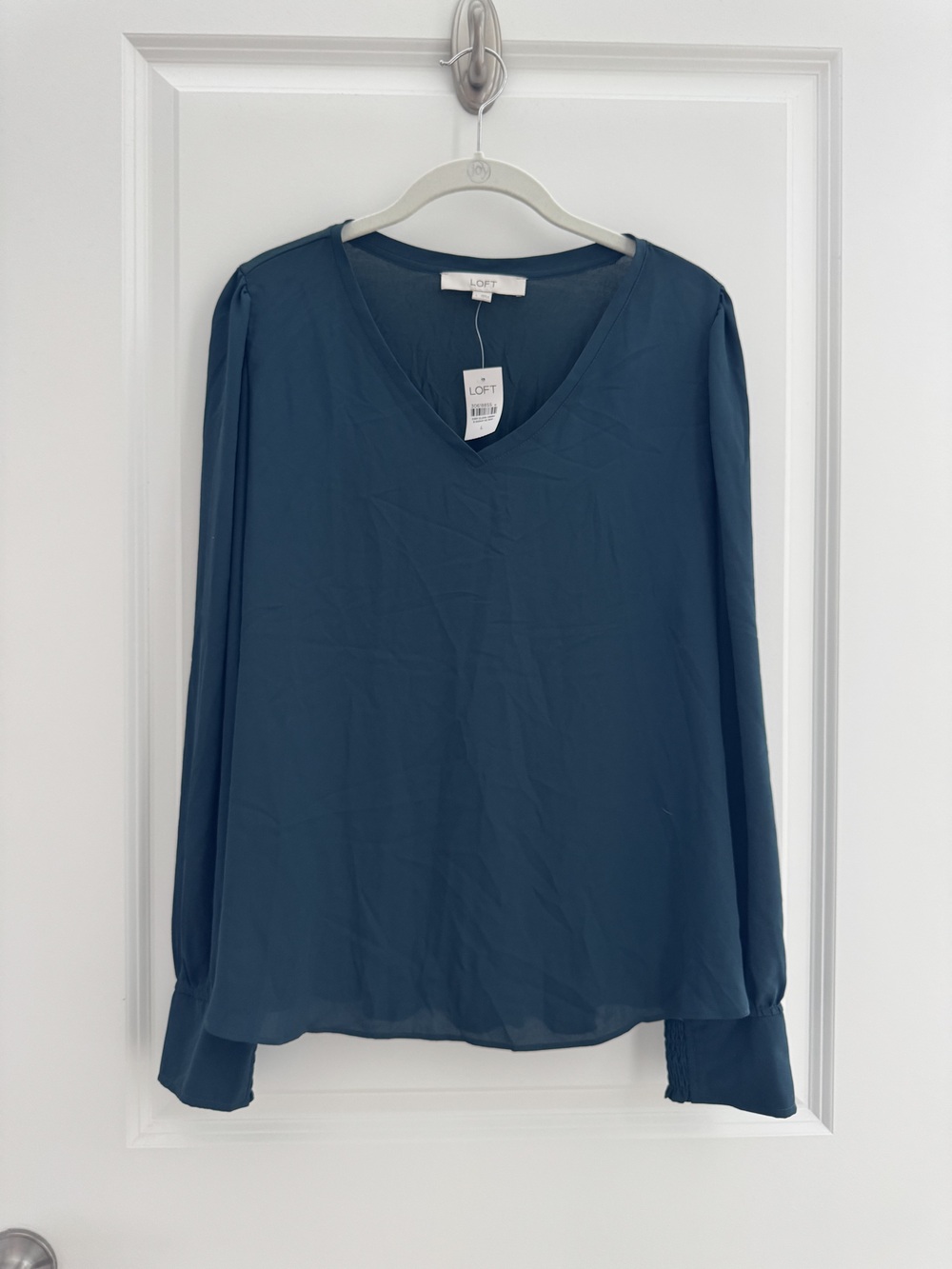 LOFT Peacock Blue Mixed Media Chiffon V-Neck Top NWT